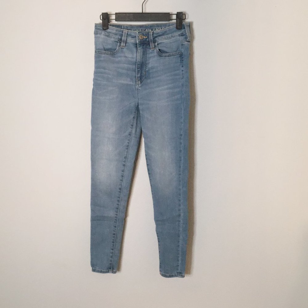 AE Next Level Stretch Super High Rise Light Wash Jeans